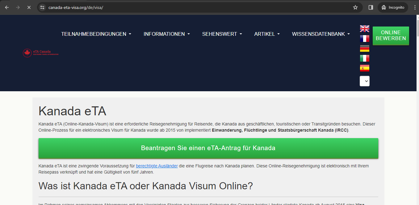 FOR GERMAN CITIZENS - CANADA  Official Canadian ETA Visa Online - Immigration Application Process Online  - Online-Visumantrag für Kanada, offizielles Visum